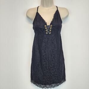 Victorias Secret Grommet Lace Slip Mini Dress Size XS Black Lined Sexy Coquette